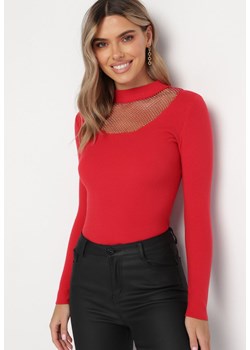 Czerwony Sweterkowy Półgolf z Dekoltem w Cyrkonie Glamoura ze sklepu Born2be Odzież w kategorii Swetry damskie - zdjęcie 165668642