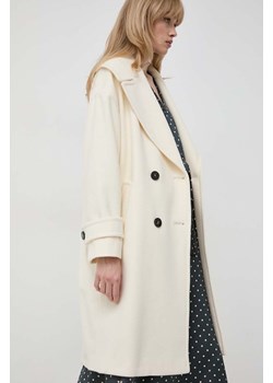 Marella płaszcz wełniany kolor beżowy przejściowy dwurzędowy ze sklepu ANSWEAR.com w kategorii Płaszcze damskie - zdjęcie 165669843