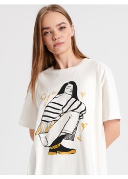 Sinsay - Koszulka z nadrukiem - kremowy ze sklepu Sinsay w kategorii Bluzki damskie - zdjęcie 165674113