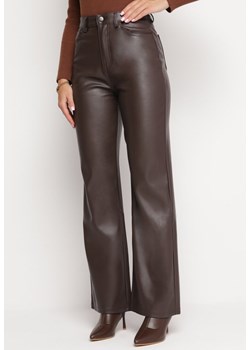 Brązowe Spodnie z Szerokimi Nogawkami z Imitacji Skóry Goynes ze sklepu Born2be Odzież w kategorii Spodnie damskie - zdjęcie 165683082