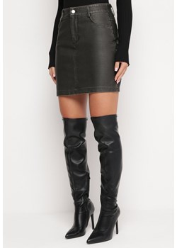 Czarna Spódnica Mini z Ekoskóry z Regularną Talią Velliana ze sklepu Born2be Odzież w kategorii Spódnice - zdjęcie 165683164