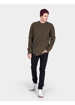Les Hommes Sweter | LJK106-656U | Round Neck Sweater With Asymetric Zip | Mężczyzna | Khaki ze sklepu ubierzsie.com w kategorii Swetry męskie - zdjęcie 165696130
