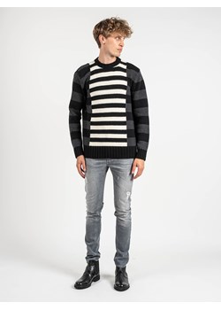 Les Hommes Sweter | LLK113-654U | Wool Stripes Round Neck Jumper | Mężczyzna | Czarny, Biały, Szary ze sklepu ubierzsie.com w kategorii Swetry męskie - zdjęcie 165697600