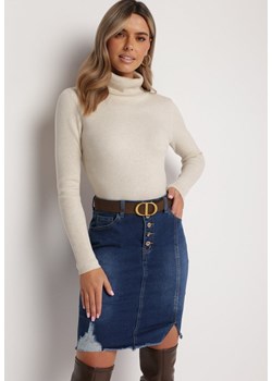 Granatowa Jeansowa Spódnica Mini na Guziki Blunira ze sklepu Born2be Odzież w kategorii Spódnice - zdjęcie 165702214