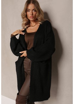 Czarny Długi Kardigan z Wełną o Niezapinanym Fasonie Barellia ze sklepu Renee odzież w kategorii Swetry damskie - zdjęcie 165704440