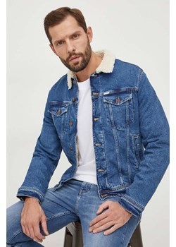 Guess kurtka jeansowa męska kolor niebieski przejściowa ze sklepu ANSWEAR.com w kategorii Kurtki męskie - zdjęcie 165710023