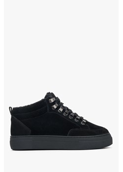 Estro: Czarne sneakersy damskie na zimę z nubuku ze sklepu Estro w kategorii Trampki damskie - zdjęcie 165711303