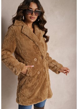 Brązowy Futrzany Płaszcz Teddy o Dwurzędowym Fasonie Parellia ze sklepu Renee odzież w kategorii Płaszcze damskie - zdjęcie 165741984