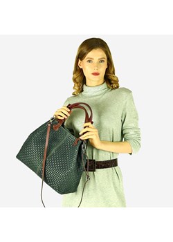 Modna torebka damska skórzany koszyk MARCO MAZZINI - Carina Treccia ciemna zieleń ze sklepu Verostilo w kategorii Torby Shopper bag - zdjęcie 165743591