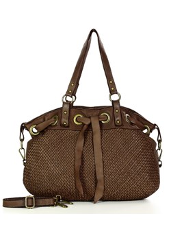 Oryginalna torebka włoska z wiązaniem skóra naturalna vintage shopper - MARCO MAZZINI czekoladowy brąz ze sklepu Verostilo w kategorii Torby Shopper bag - zdjęcie 165743631