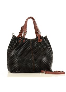 Modna torebka damska skórzany koszyk MARCO MAZZINI - Carina Treccia czarna ze sklepu Verostilo w kategorii Torby Shopper bag - zdjęcie 165743932