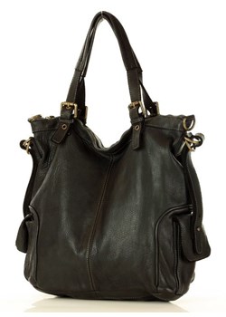 MARCO MAZZINI Miejska torba skórzana z regulowaną rączką old leather handmade czarna ze sklepu Verostilo w kategorii Torby Shopper bag - zdjęcie 165743944