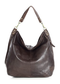 Duża torba worek na ramię skórzana - MARCO MAZZINI czekoladowy brąz ze sklepu Verostilo w kategorii Torby Shopper bag - zdjęcie 165744173