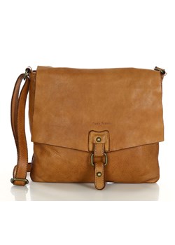Torebka skórzana listonoszka stylowy minimalizm ala messenger leather bag - MARCO MAZZINI camel ze sklepu Verostilo w kategorii Listonoszki - zdjęcie 165745793