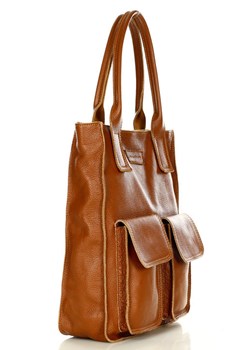 Torebka skórzany shopper bag z kieszeniami - MARCO MAZZINI brąz karmel ze sklepu Verostilo w kategorii Torby Shopper bag - zdjęcie 165745833
