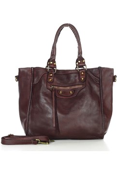 Skórzany shopper bag torebka do ręki - MARCO MAZZZINI bordowa ze sklepu Verostilo w kategorii Torby Shopper bag - zdjęcie 165747061