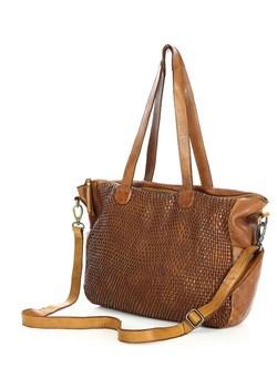 Pleciona torba shopper skórzana na ramię - MARCO MAZZINI brąz koniak ze sklepu Verostilo w kategorii Torby Shopper bag - zdjęcie 165747672