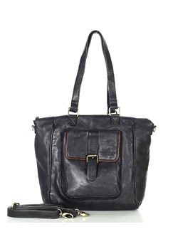 Torba skórzana vintage shopper miejski z kieszonką - MARCO MAZZINI czarna ze sklepu Verostilo w kategorii Torby Shopper bag - zdjęcie 165747764
