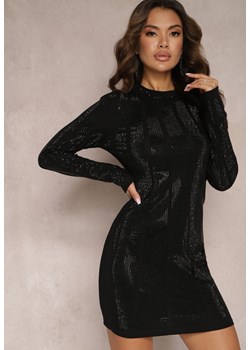 Czarna Sukienka Mini z Długim Rękawem w Cyrkonie Zerina ze sklepu Renee odzież w kategorii Sukienki - zdjęcie 165748810