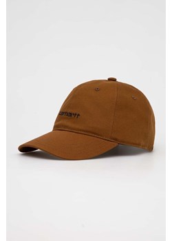 Carhartt WIP czapka z daszkiem bawełniana Canvas Script Cap kolor brązowy z aplikacją I028876.1QBXX ze sklepu PRM w kategorii Czapki z daszkiem męskie - zdjęcie 165753801