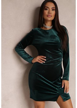 Zielona Sukienka Welurowa z Marszczeniem Kango ze sklepu Renee odzież w kategorii Sukienki - zdjęcie 165755441