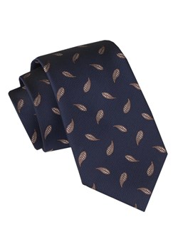 Męski Krawat - Alties - Granatowy w Brązowe Listki KRALTS1031 ze sklepu JegoSzafa.pl w kategorii Krawaty - zdjęcie 165783703