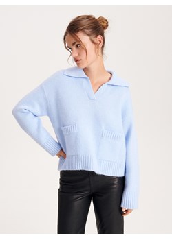 Reserved - Sweter z kołnierzem V - jasnoniebieski ze sklepu Reserved w kategorii Swetry damskie - zdjęcie 165787343