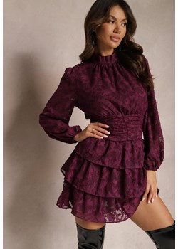 Fioletowa Koronkowa Sukienka Taliowana z Falbankami Odrasja ze sklepu Renee odzież w kategorii Sukienki - zdjęcie 165794833