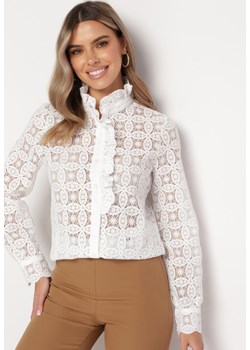 Biała Koronkowa Koszula ze Stójką Luminoso ze sklepu Born2be Odzież w kategorii Koszule damskie - zdjęcie 165794882