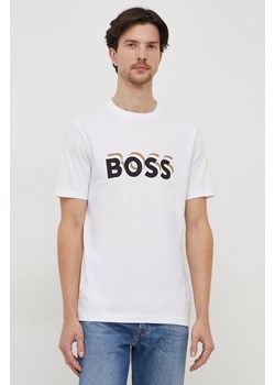 BOSS t-shirt bawełniany męski kolor biały z nadrukiem ze sklepu ANSWEAR.com w kategorii T-shirty męskie - zdjęcie 165797620