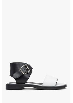 Estro: Czarno-białe sandały damskie na płaskim obcasie ze sklepu Estro w kategorii Sandały damskie - zdjęcie 165803340