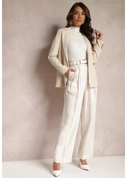 Jasnobeżowe Szerokie Spodnie High Waist z Kieszeniami Keanne ze sklepu Renee odzież w kategorii Spodnie damskie - zdjęcie 165809580
