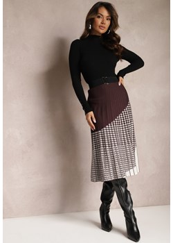 Brązowa Spódnica Rozkloszowana Midi w Kratę Dolceva ze sklepu Renee odzież w kategorii Spódnice - zdjęcie 165809620