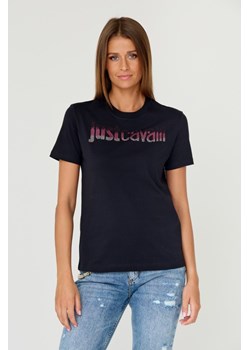 JUST CAVALLI Czarny t-shirt R LOGO CRYSTAL, Wybierz rozmiar XS ze sklepu outfit.pl w kategorii Bluzki damskie - zdjęcie 165811131