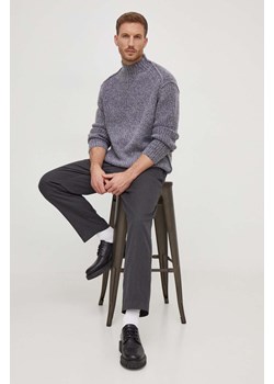 Calvin Klein sweter z domieszką wełny męski kolor szary z półgolfem ze sklepu ANSWEAR.com w kategorii Swetry męskie - zdjęcie 165867950