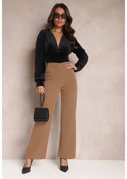 Brązowe Szerokie Spodnie Materiałowe High Waist Dinnes ze sklepu Renee odzież w kategorii Spodnie damskie - zdjęcie 165870392