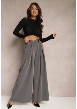 Szare Spodnie High Waist z Szerokimi Nogawkami i Paskiem Brillara ze sklepu Renee odzież w kategorii Spodnie damskie - zdjęcie 165870493
