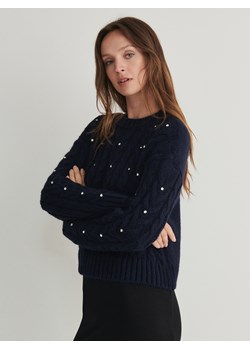 Reserved - Sweter z kryształkami - granatowy ze sklepu Reserved w kategorii Swetry damskie - zdjęcie 165875884