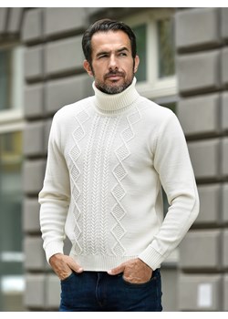 Sweter męski - wełna merino - Riccardo golf - krem - M ze sklepu Swetry Lasota w kategorii Swetry męskie - zdjęcie 165878273