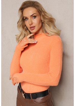 Pomarańczowy Wełniany Golf z Elastycznej Dzianiny Starbana ze sklepu Renee odzież w kategorii Swetry damskie - zdjęcie 165985220