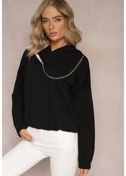 Czarna Asymetryczna Bluza z Bawełny z Kapturem i Ozdobnym Suwakiem Lueur ze sklepu Renee odzież w kategorii Bluzy damskie - zdjęcie 165987974