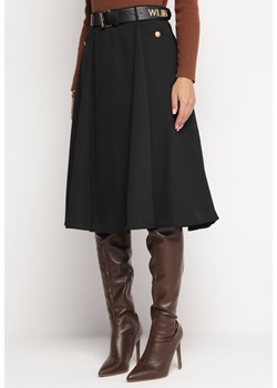 Czarna Rozkloszowana Spódnica z Paskiem z Ekoskóry Fortensja ze sklepu Born2be Odzież w kategorii Spódnice - zdjęcie 165988230