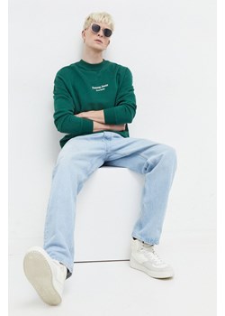 Tommy Jeans bluza bawełniana męska kolor zielony z aplikacją DM0DM18411 ze sklepu ANSWEAR.com w kategorii Bluzy męskie - zdjęcie 166005582