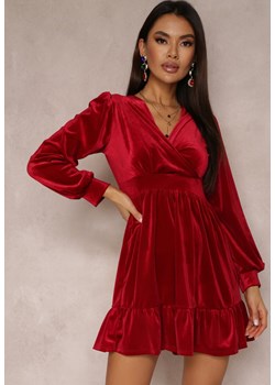 Bordowa Sukienka Welurowa z Kopertowym Dekoltem Daka ze sklepu Renee odzież w kategorii Sukienki - zdjęcie 166015982