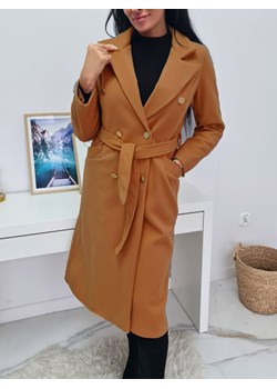 długi wiosenny płaszcz bellissima z paskiem i złotymi guzikami - rudy ze sklepu STYLOWO w kategorii Płaszcze damskie - zdjęcie 166017663
