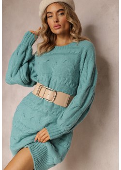 Ciemnozielony Długi Sweter Oversize z Wypukłym Splotem All Over Somet ze sklepu Renee odzież w kategorii Swetry damskie - zdjęcie 166017843