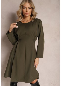 Ciemnozielona Sukienka Midi z Ozdobnym Paskiem Windal ze sklepu Renee odzież w kategorii Sukienki - zdjęcie 166017943