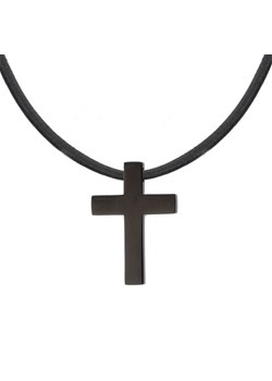 Elegancki naszyjnik z krzyżykiem – czarny krzyż ze stali szlachetnej na czarnym rzemieniu ze sklepu manoki.pl w kategorii Naszyjniki męskie - zdjęcie 166024173