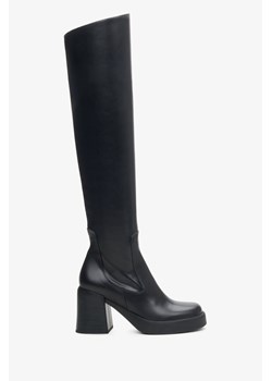 Estro: Czarne kozaki damskie nad kolano na słupku z wysoką cholewą ze sklepu Estro w kategorii Kozaki damskie - zdjęcie 166024872