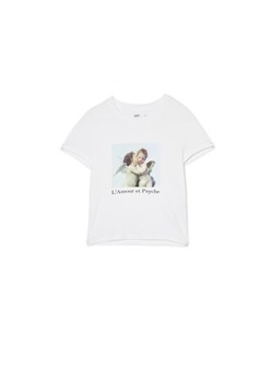 Cropp - T-shirt z nadrukiem "L'Amour et Psyché, enfants" - biały ze sklepu Cropp w kategorii Bluzki damskie - zdjęcie 166041714
